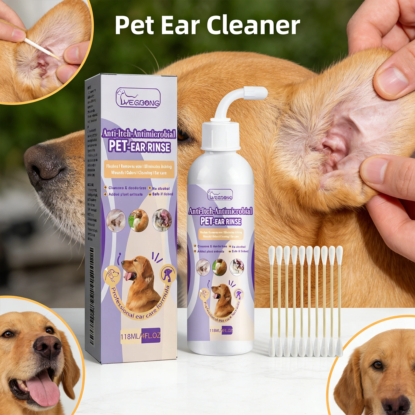 Pet Ear Cleaner for Dogs Cats Relieve Odor Remove Ear Wax Gentle Cleaning Drops Prevents Itching 1005011742983286