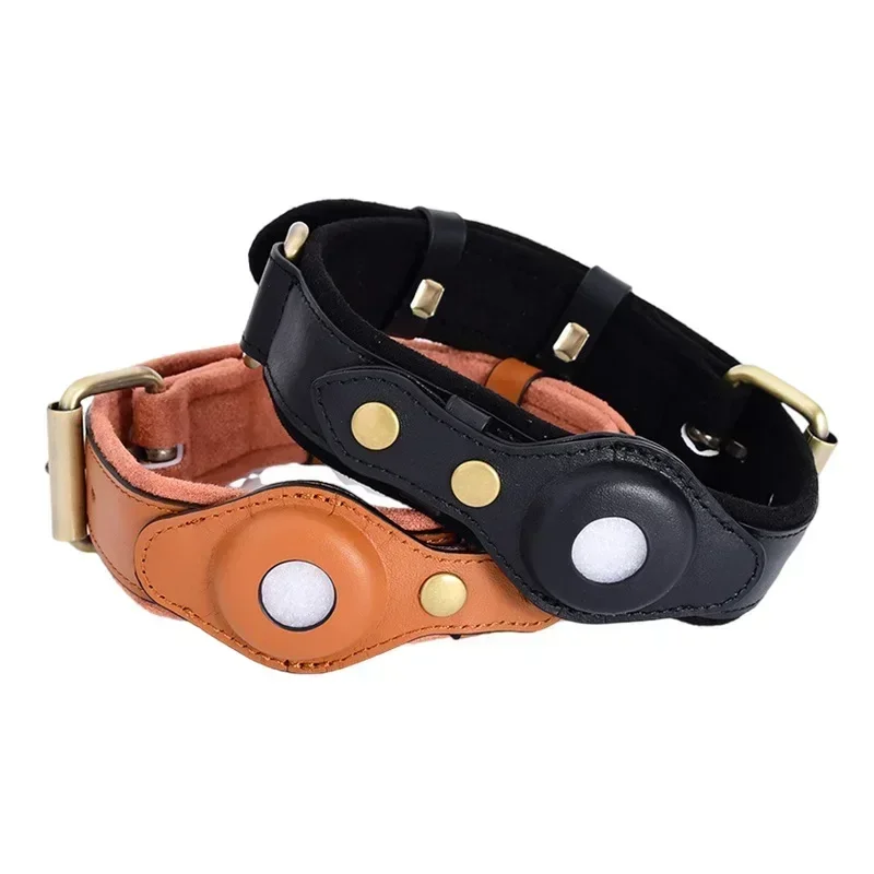 Genuine Leather Dog Collar Heavy Duty Dog Necklace For IPhone Airtag Holder Case Pet GPS Location 1005011748689070