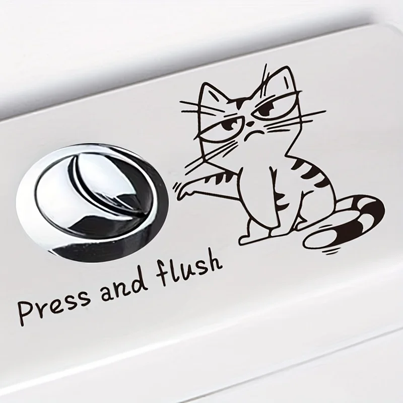 3pcs Cute Cartoon Cat Toilet Sticker, "Press and Flush" Bathroom Decor, Easy Installation 1005011752637805