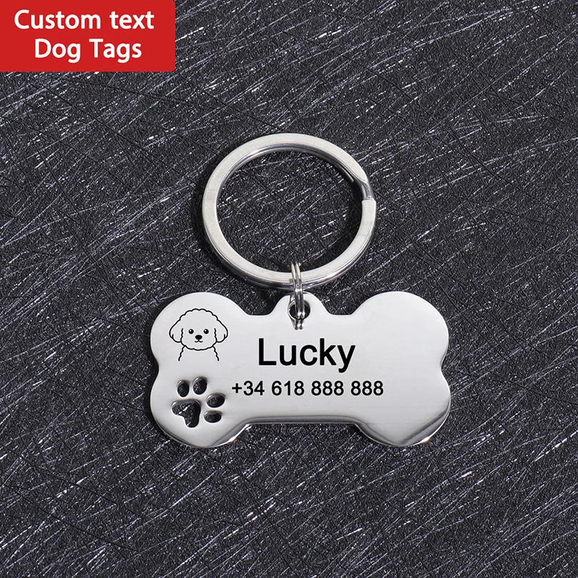 Custom Name Dog Tags Personalized Text Dog ID Tag Bone Shaped Stainless Steel Laser Engraving 1005011753234438