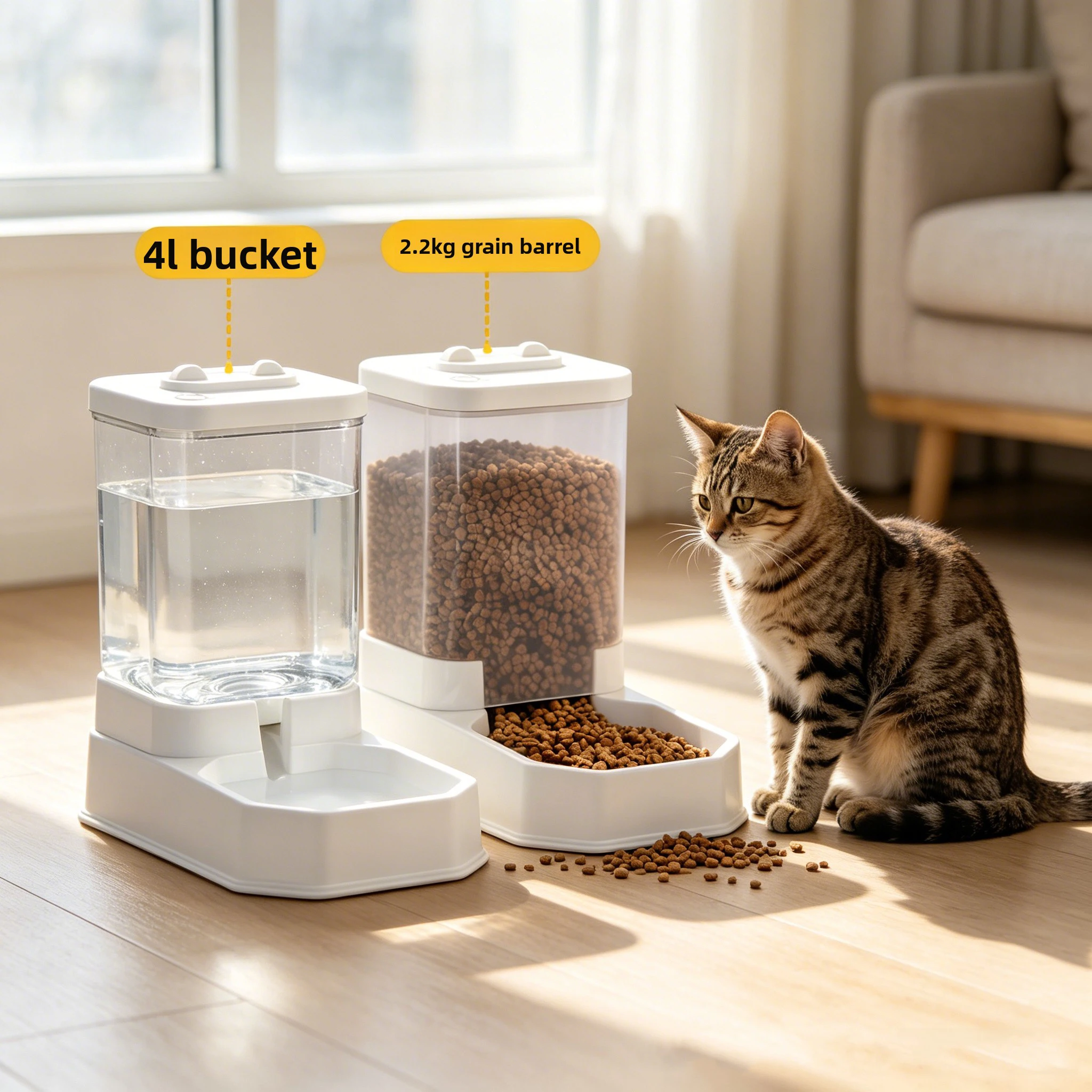 4L Large Capacity Automatic Cat Feeder & Waterer Set, Gravity Pet Food Dispenser for Cats & Dogs 1005011761291895