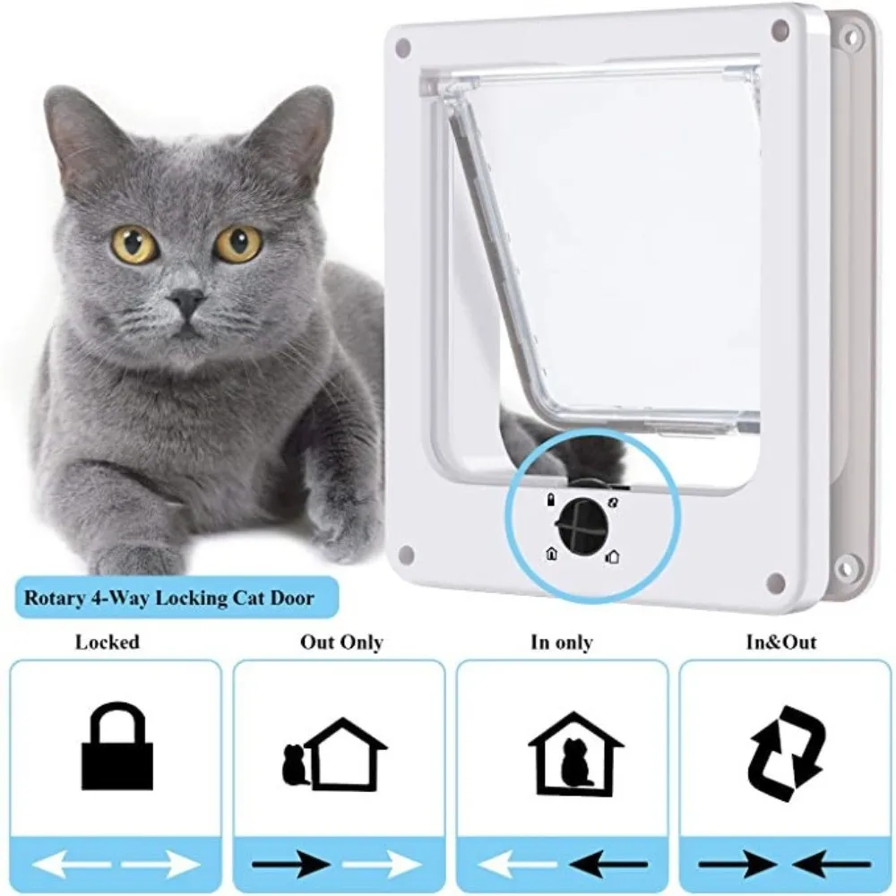 4 Ways Locking Cat Flap Door with Security Lock ABS Easy Installation Self-Closing Pet Door 1005011761453272