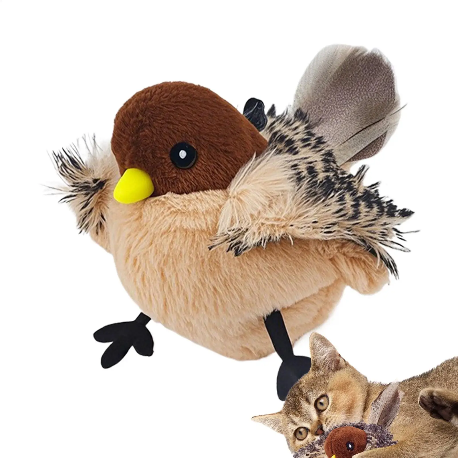 Flying Bird Cat Toy Flapping Wings Sparrow Toy Electric Squeaky Simulation Bird Plush Toy Chirping 1005011765018820