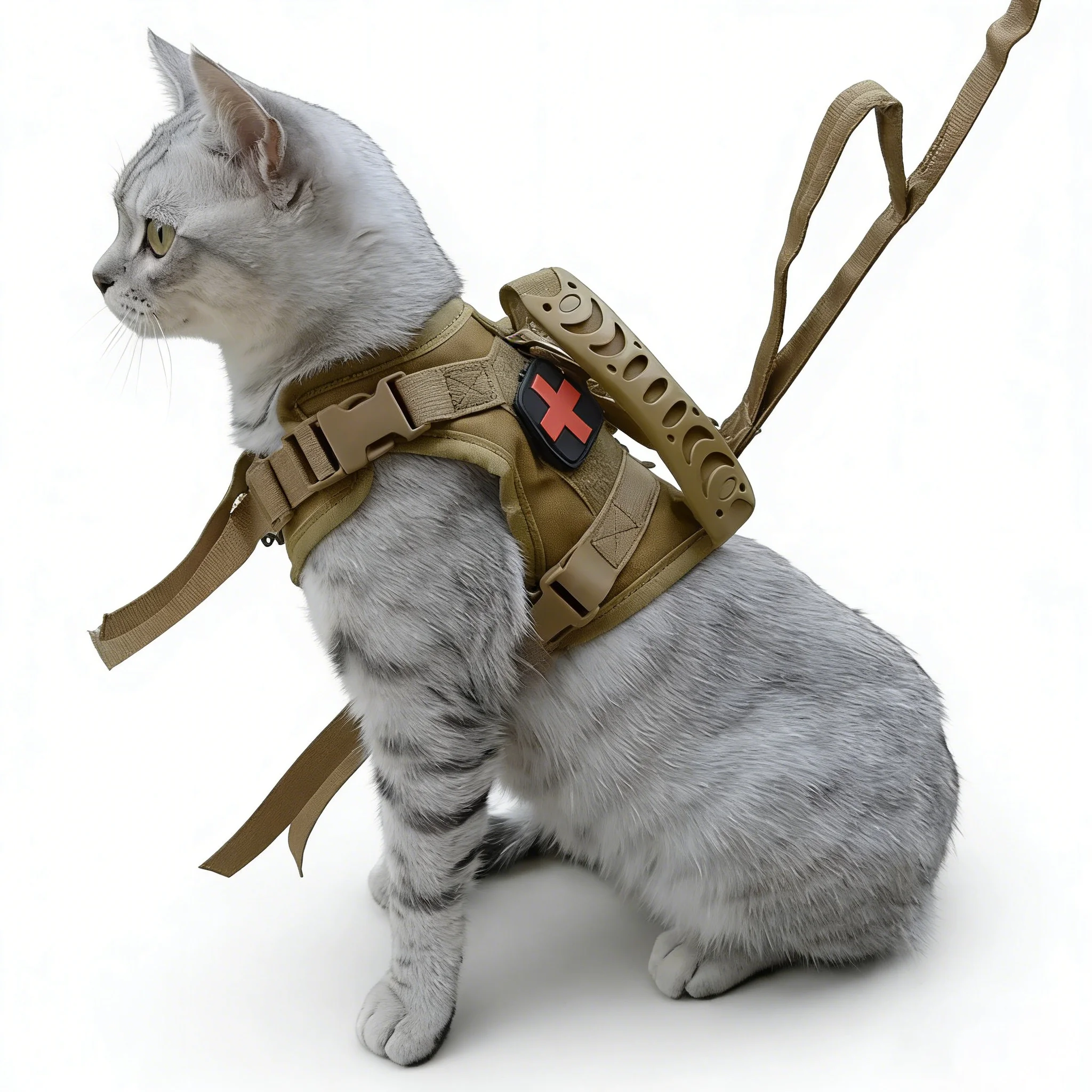 Khaki Tactical Cat Chest Harness Vest Lead Rope Anti-Break Adjustable Walking Cat Leash Dog Small 1005011774881660