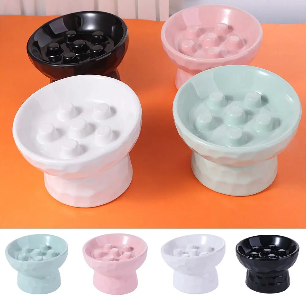 Ceramic Cat Slow Feeder Bowl Slanted Mouth Non-Slip Pet High Foot Bowl Anti Tipping Stable Elevated 1005011779581287