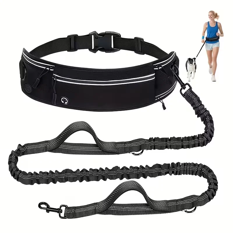 Hands-Free Dog Leash with Running Waist Bag, Retractable Bungee Rope. Reflective & Adjustable 1005011780318188