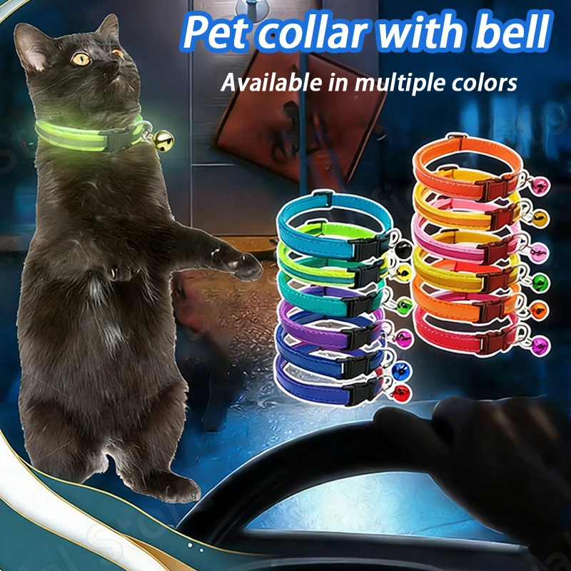 Pet Collar Reflective Safety Buckle Collar Bell Round Ear Cat Dog Collar Glowing Collar 1005011781120526