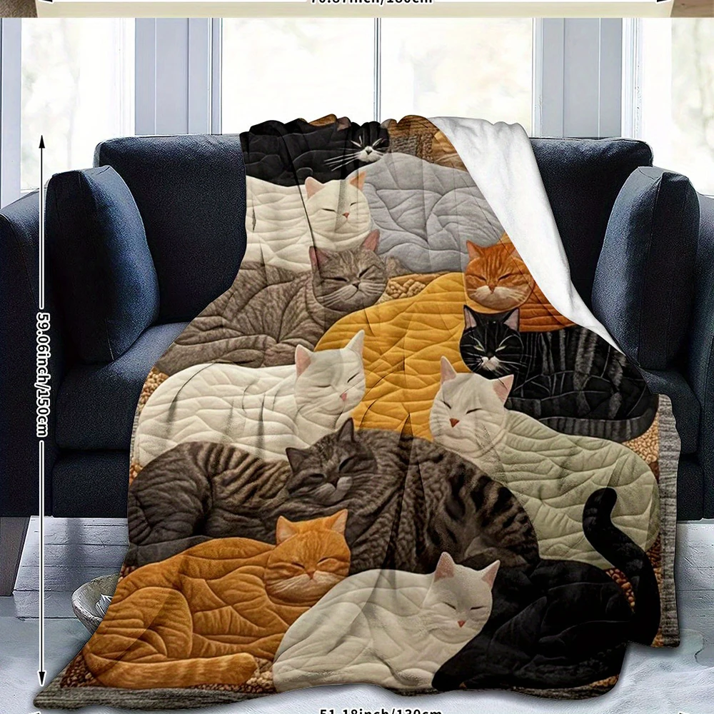 Cute Cat Patterned Blanket, Warm and Comfortable Throw Blanket Sofa Bed Sofa Camping Trip 1005011781255546