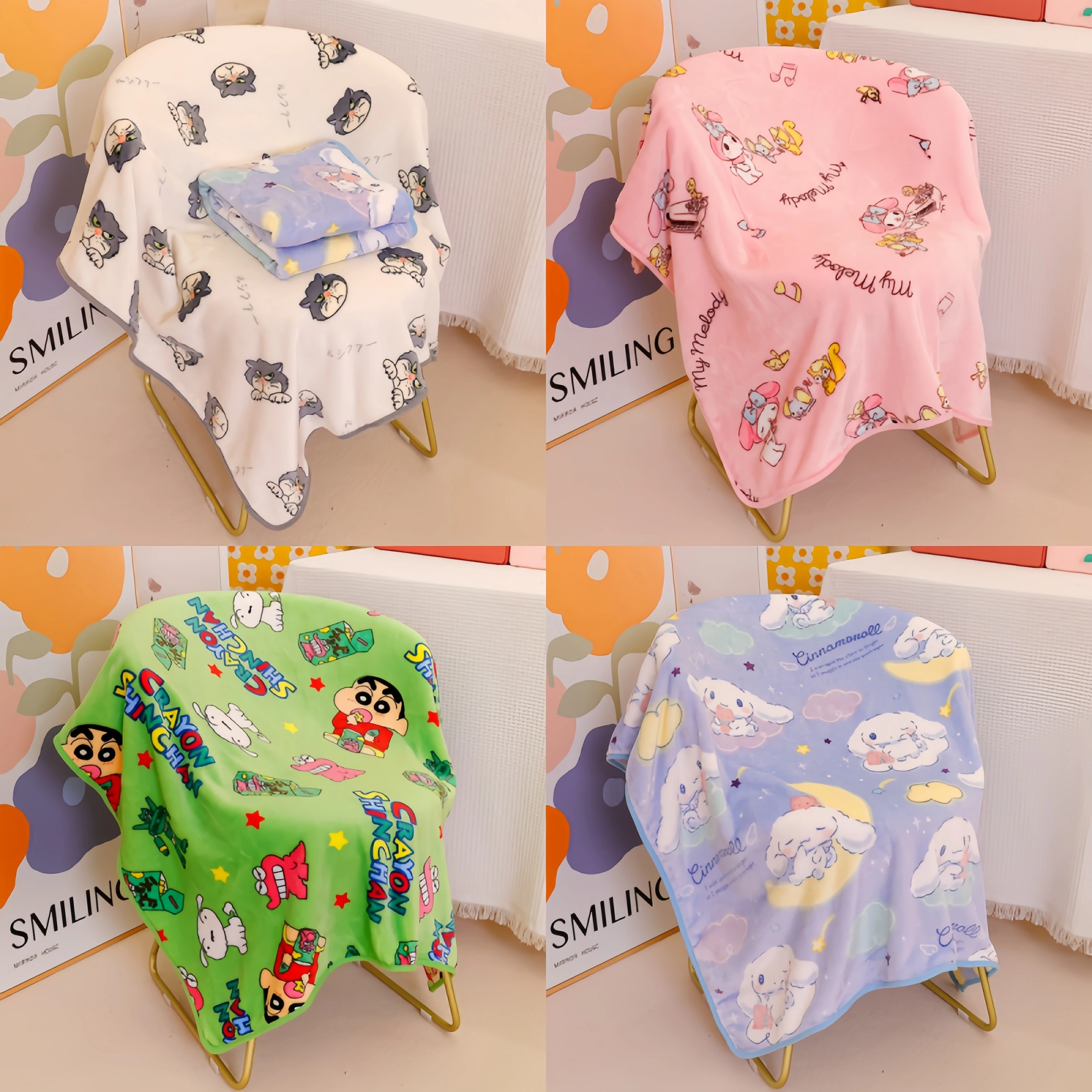Comfortable My Melody Crayon Shin Chan Lucifer Cat Cinnamoroll Pattern Printing Blanket Flannel 1005011783320558