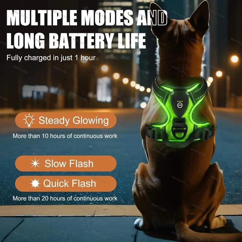LED Glowing Luminous Dog Harness Rechargeable Safety Vest for Night Walking 3 Light Modes Pet 1005011784001189