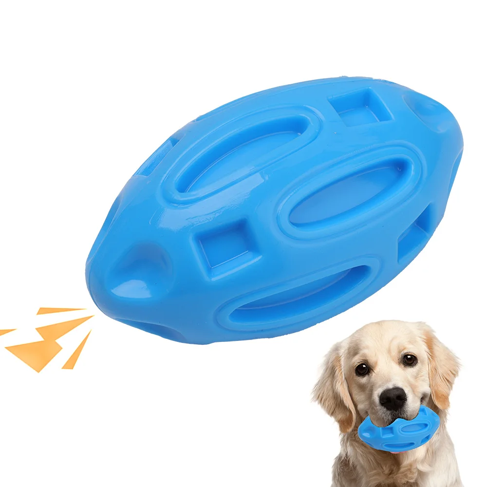 Dog Toy Rugby TPR Rubber Chew Ball with Squeaker Teeth Grinding Cleaning Durable Pet Toy for Medium 1005011787029179