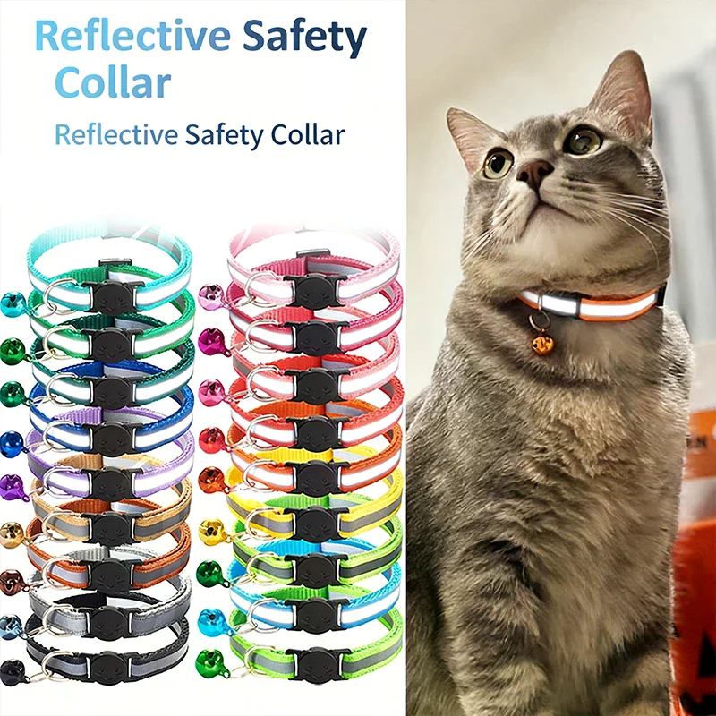 Pet Collar Reflective Safety Buckle Collar Bell Round Ear Cat Dog Collar Glowing Collar 1005011787397337