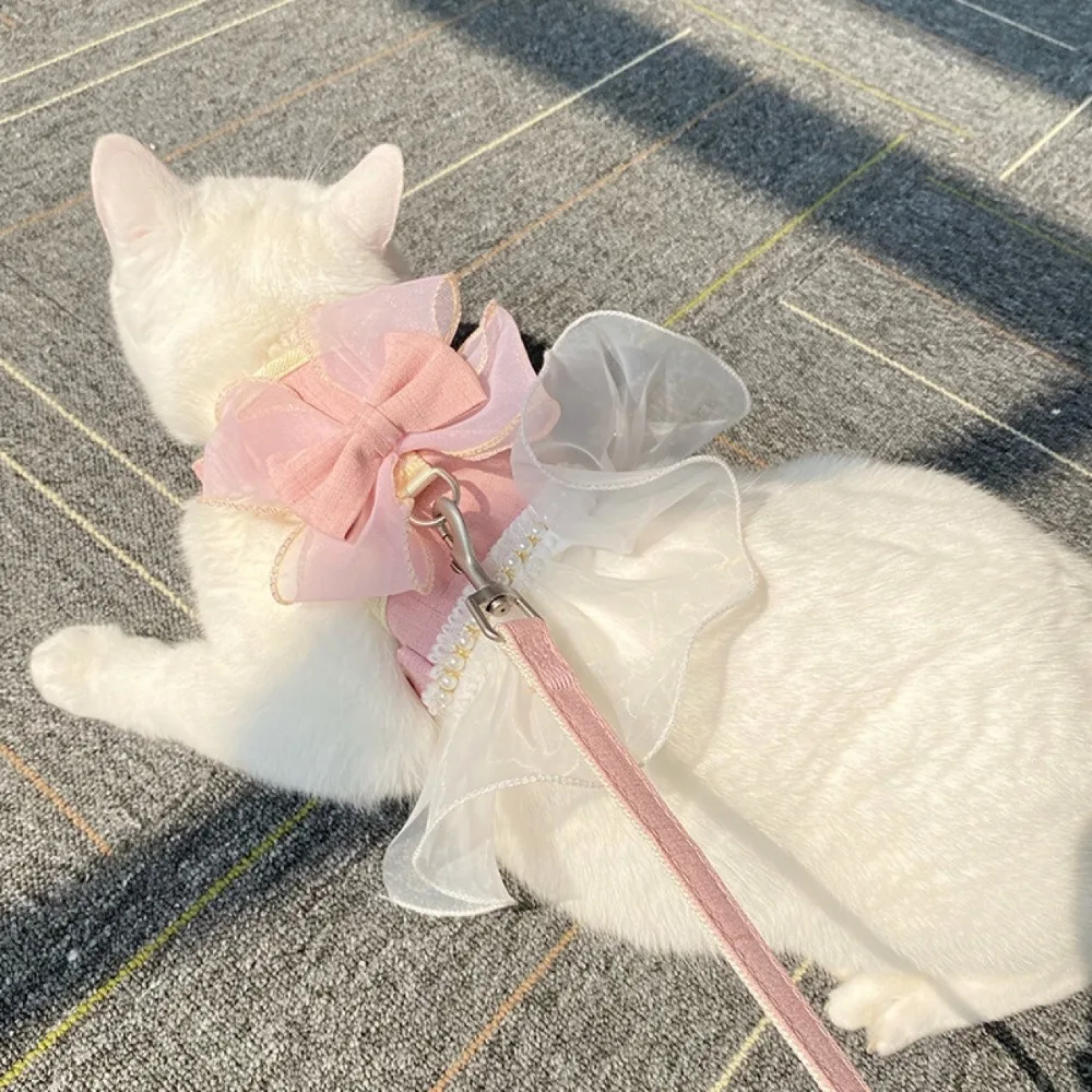 Cute Princess Style Cat Harness Leash Breathable Nylon Vest with Bowknot Adjustable Pet Chest Strap 1005011788327413