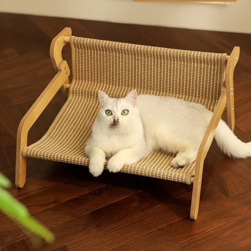 Cute Sofa-Shaped Cat Scratcher Lounge Bed Solid Wood Frame Linen Woven Cat Hammock No-Assembly Cat 1005011789217605