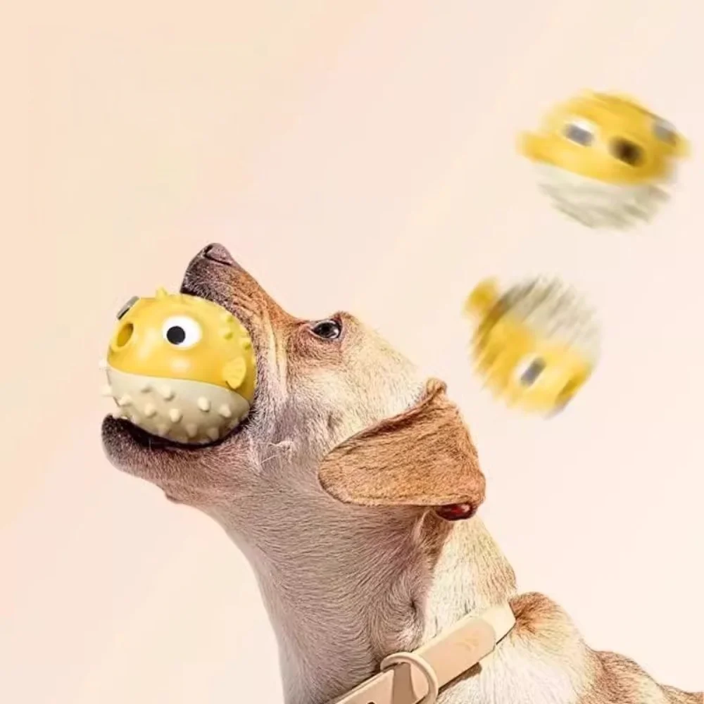 Bouncing Puffer Fish Dog Toy: Treat-Dispensing Chew-Resistant Ball for Dental Health, Fun for Corgi 1005011789644605