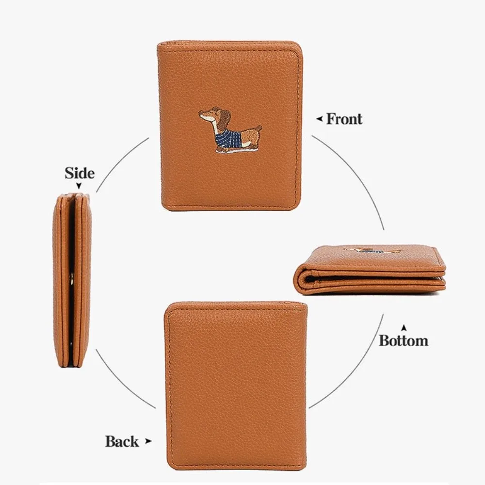 Solid Color Embroidery Dachshund Dog Wallet Multiple Card PU Leather Leather Card Holder Thin Mini 1005011790078224