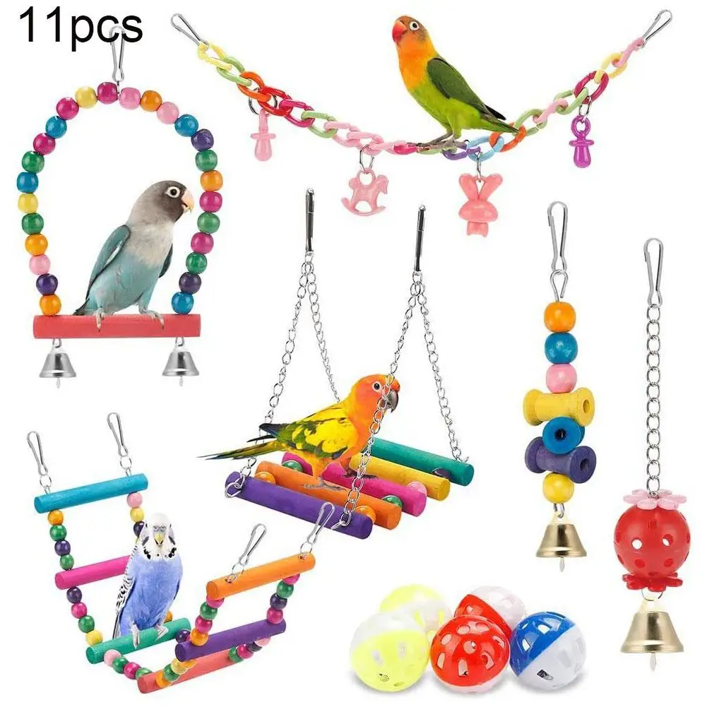 Bird Cage Toys for Parrots Wood Birds Swing Reliable Chewable Bite Bridge Wooden Beads Shape Parrot 1005011791863198