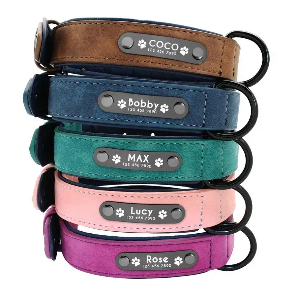 Personalized Name ID Tags Dog Collars Custom Text name Leather Dog Collar For Small Medium Large 1005011795642053