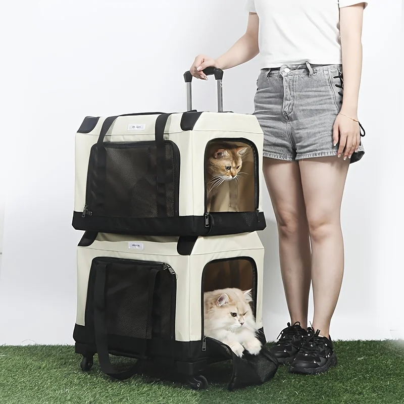 Portable Large Capacity Multi-Pet Travel Trolley Double Layer Cat Carrier Travel Bag Comfortable 1005011795689560