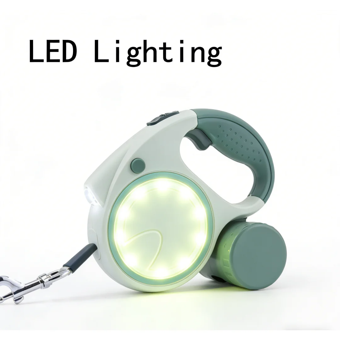 LED Retractable Dog Leash 5M Nylon Traction Rope with Garbage Bag Holder 1005011796546967