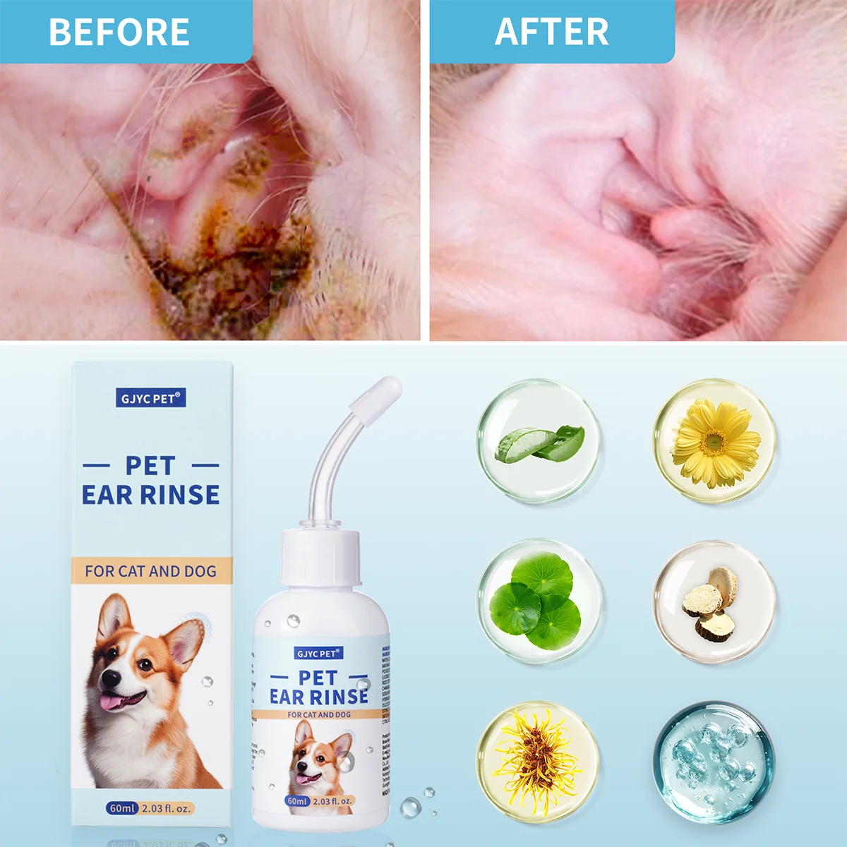 Pet Ear Cleaner Drops 60 ml Ultra-Soft Tip Non-Irritating Ear Wax Remover Deodorizing Soothing 1005011798604062