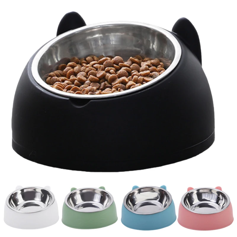 Cat Bowl Lovely Creative Inclined Kitten Puppy Food Feeding Bowls Stainless Steel Cats Drinking 1005011805077399