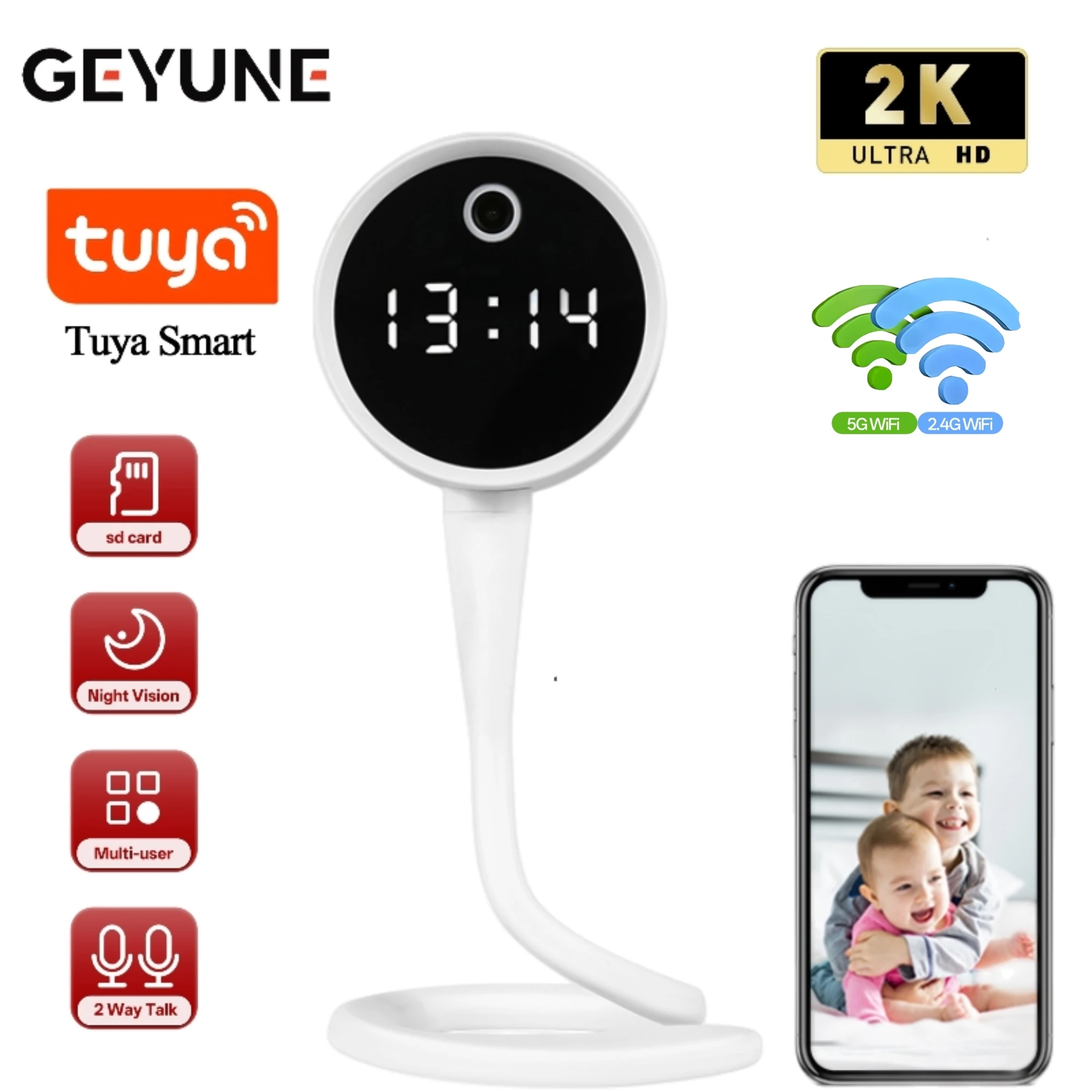 Tuya 3MP Wifi Mini Camera Indoor Wireless IP Security Surveillance Camera IR Night Vision AI Detect 1005011809781446