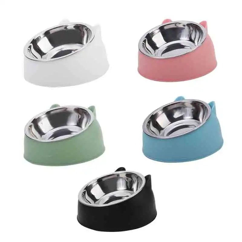 Cat Dog Bowl 15 Degrees Raised Non Slip Puppy Base Cat Food Drinking Water Feeder Tilt (100ML) 1005011810376138