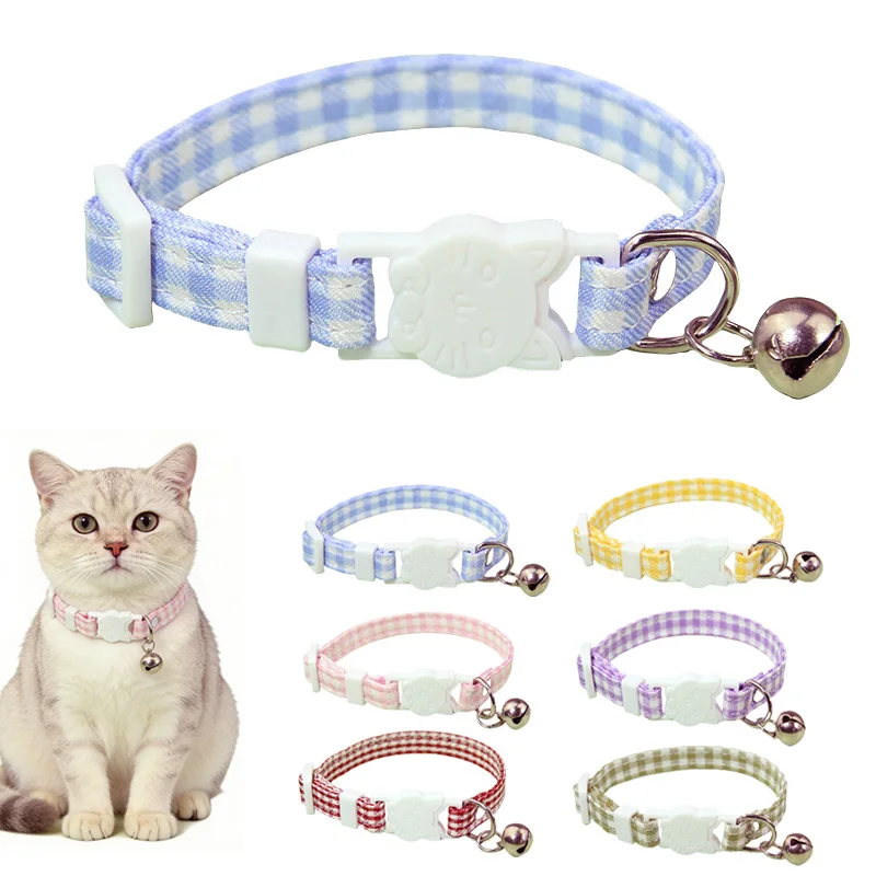 Adjustable Elastic Cat Collar with Bell Small Dog Kitten Mesh Safety Necklace Pet Supplies Kitten 1005011824962396