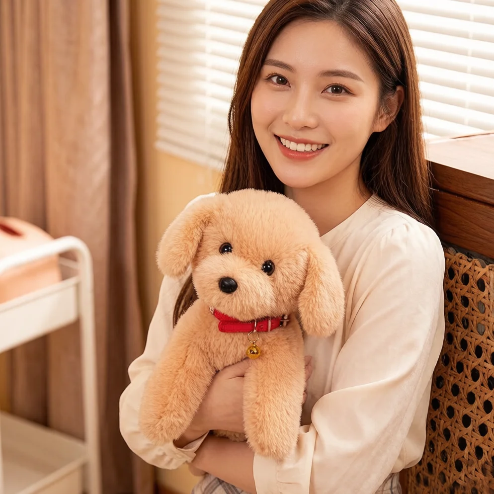 23~43cm Bell Dog Plush Toy Stuffed Labrador Golden Retriever Bichon Frise Puppy Cartoon Animal Doll 1005011826821571