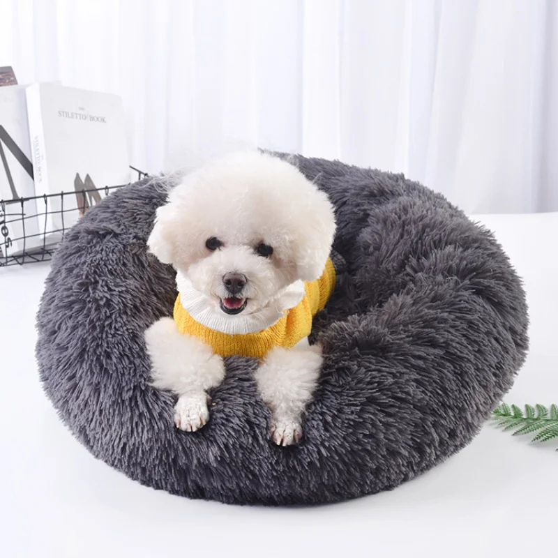 60cm/23.62in Comfortable Striped Plush Pet Dog Bed 1005011836534059