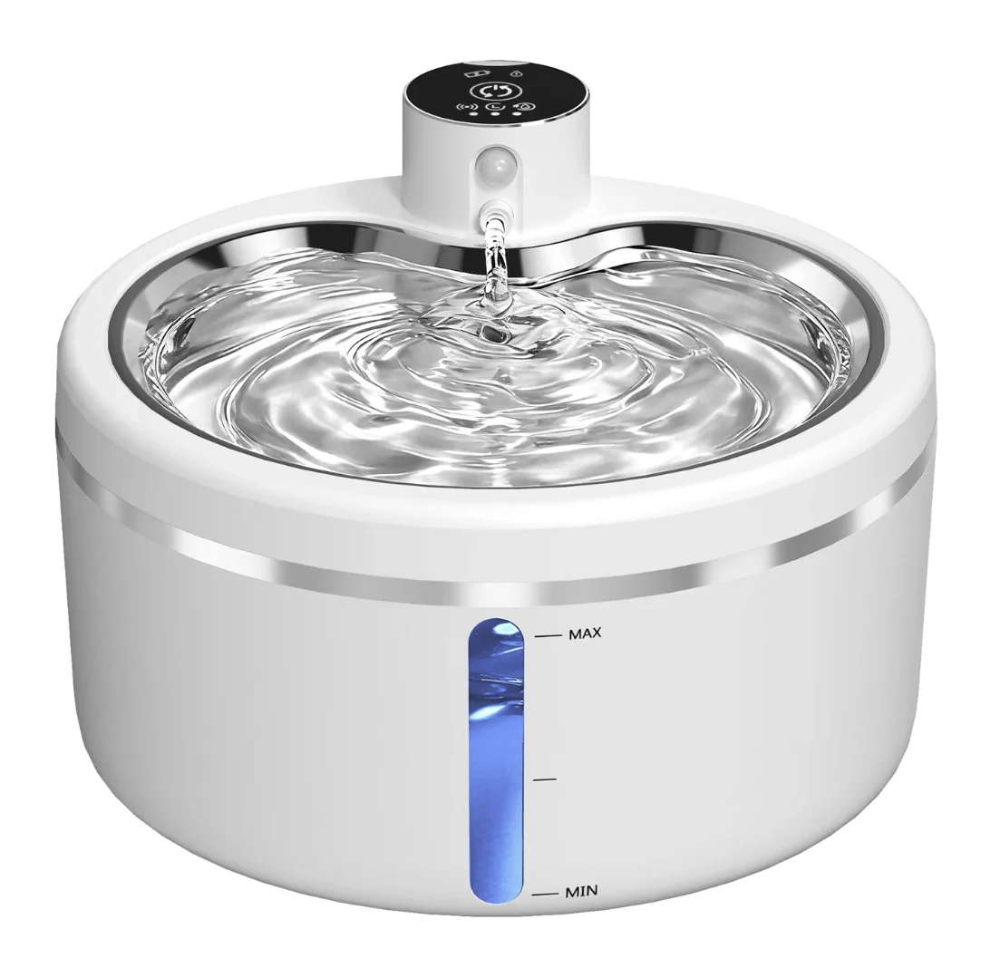Pet Water Fountain - 3L Cordless Automatic with Level Window, Low Water Level Alarm - Motion Sensor 1005011839397011