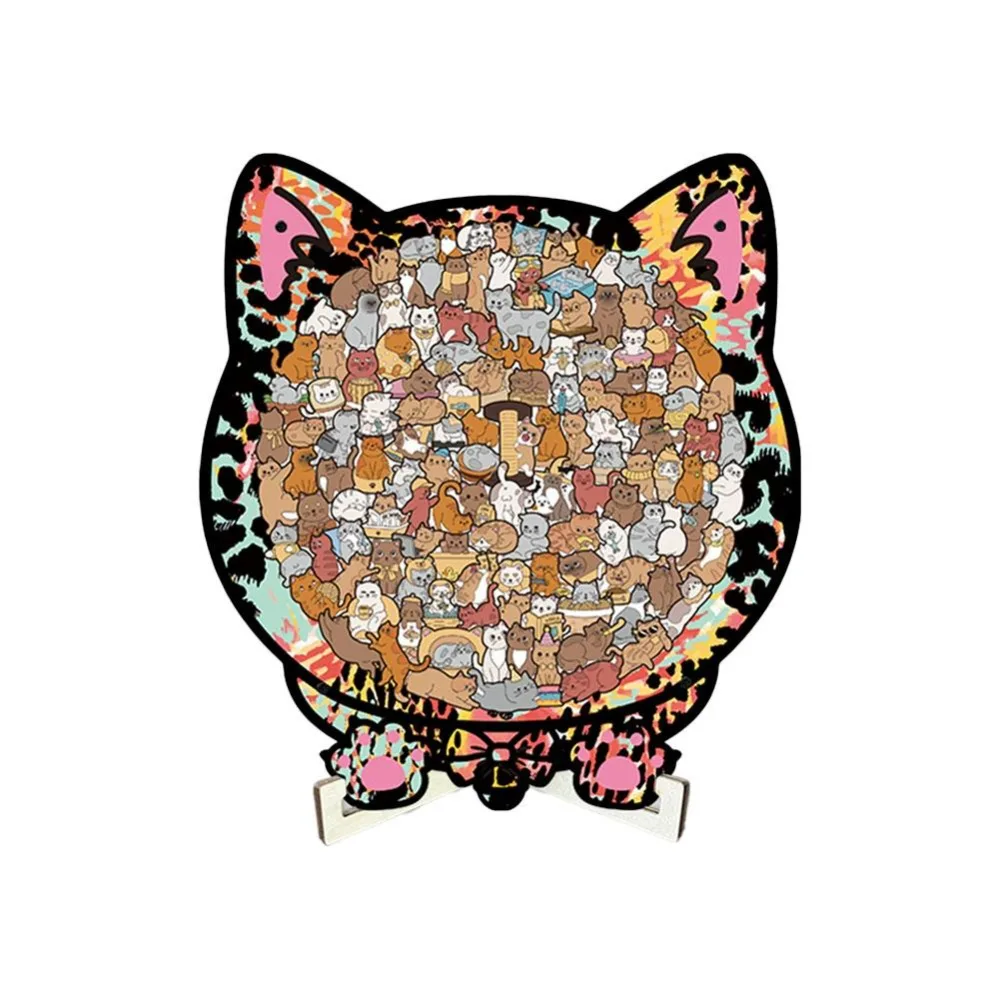 Brain Burning Cat Puzzle Irregular Puzzle Toy Cute Kitten Wooden Cat Shaped Wooden Puzzle Colored 1005011841335670