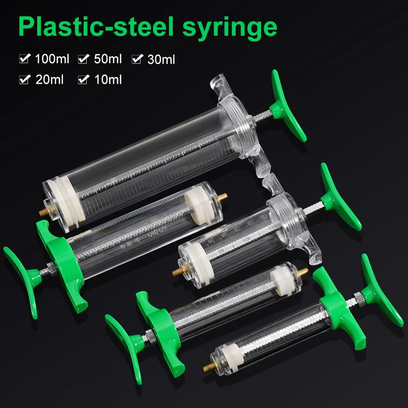 Plastic Steel Injector 10/20/30/50/100ML Animal Syringe Sheep Cow Cattle Pasture Farm Veterinary 1005011841624489