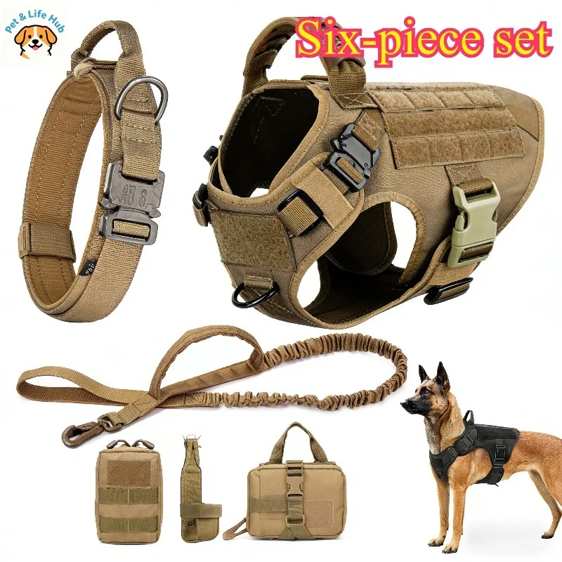 Tactical Large Dog Harness Collar Leash Set with Molle Pouches Training Vest for German Shepherd 1005011842745972