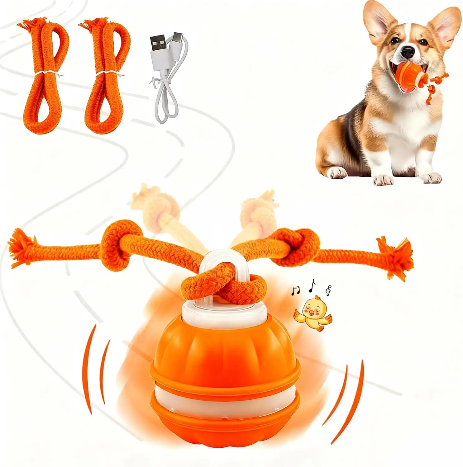Interactive Dog Toy Ball with Rope Electronic Motion Activated Rolling Ball for Indoor Cat Dog Play 1005011844493497