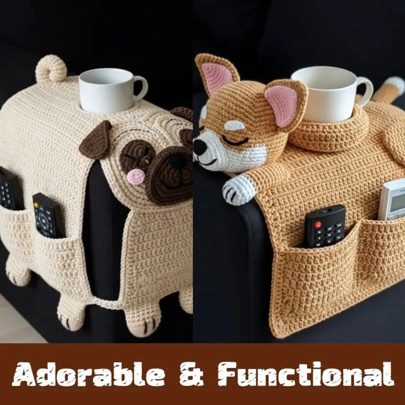 Pet Woven Sofa Armrest Storage Bag Crocheted Dog Sofa Side Organizer with Mug Holder 2 Pockets 1005011845199229