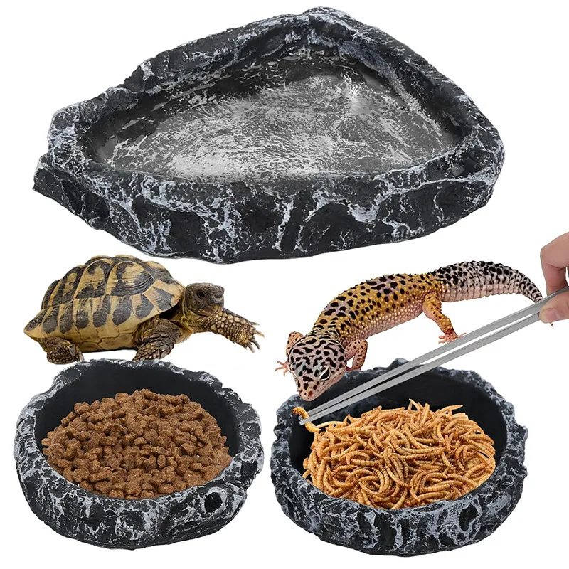 Reptile Feeding Water Bowl Realistic Stone Texture Safe Durable Food Container Dish Bearded Dragons 1005011850692000