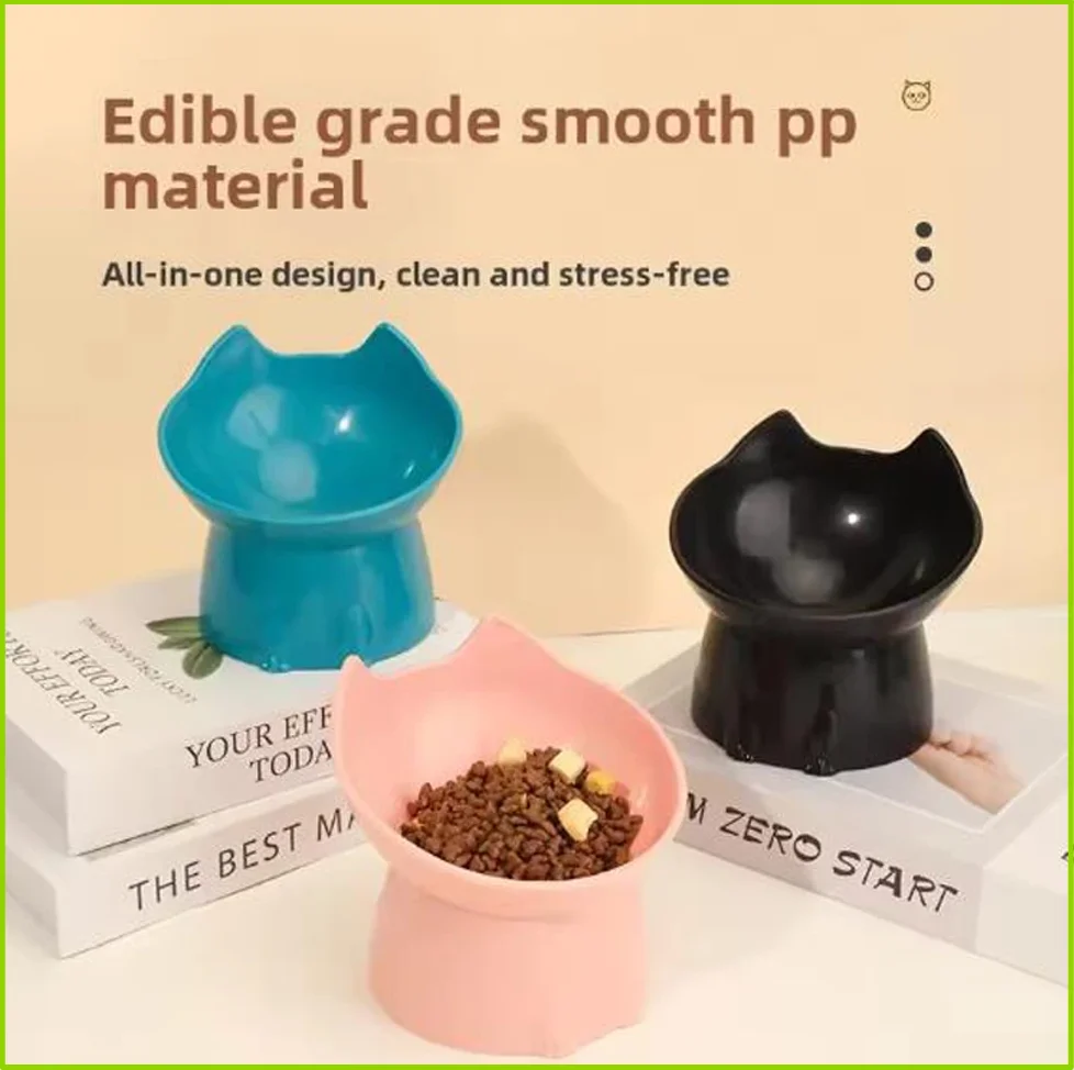 Cat Bowl with Long Ears and High Feet Bowl Cat and Dog Neck Protection and Anti-Overturning Plastic 1005011851288666