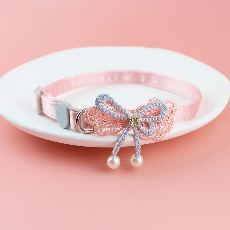 Pet Collar Pink Lace Bow Hanging Bead Cat Collar with Bell Pet Dog Kitten Accessories Fof Small 1005011851358447