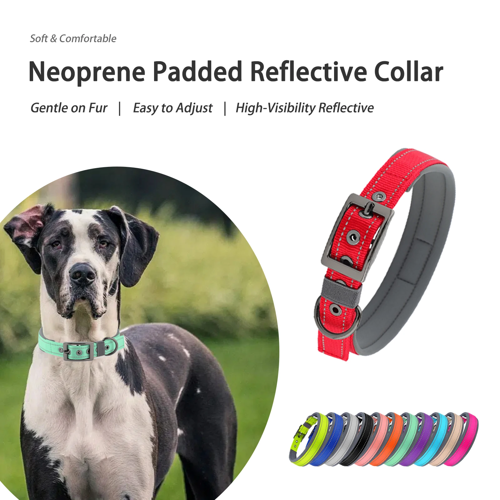 Dog Collar for Large Dogs Neoprene Padded and Adjustable Reflective Wide Heavy Duty Pet Collars 1005011852981772