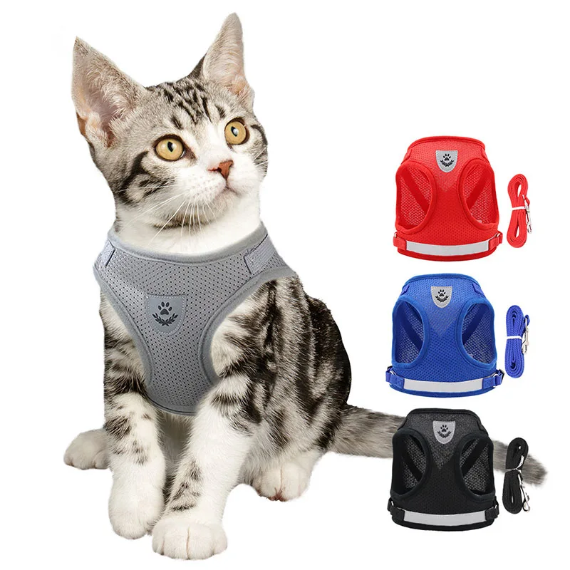 Cat Harness Lead Leash Set Adjustable Reflective Escape Proof Pet Mesh Vest Puppy Dog Collar Small 1005011855827596