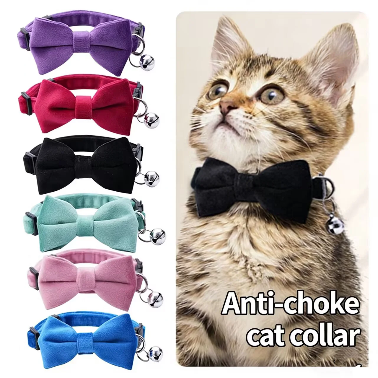 Pet Breakaway Cat Dog Collar Bow Tie and Bell Cute Adjustable Dog Collar With Sash Small Bell 1005011859151526