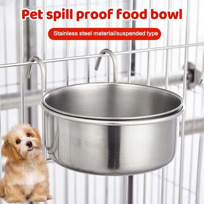 Crate Dog Cat Bowl Stainless Steel Hanging Pet Cage Bowl Food Water Feeder Coop Cup For Cat Puppy 1005011859683007