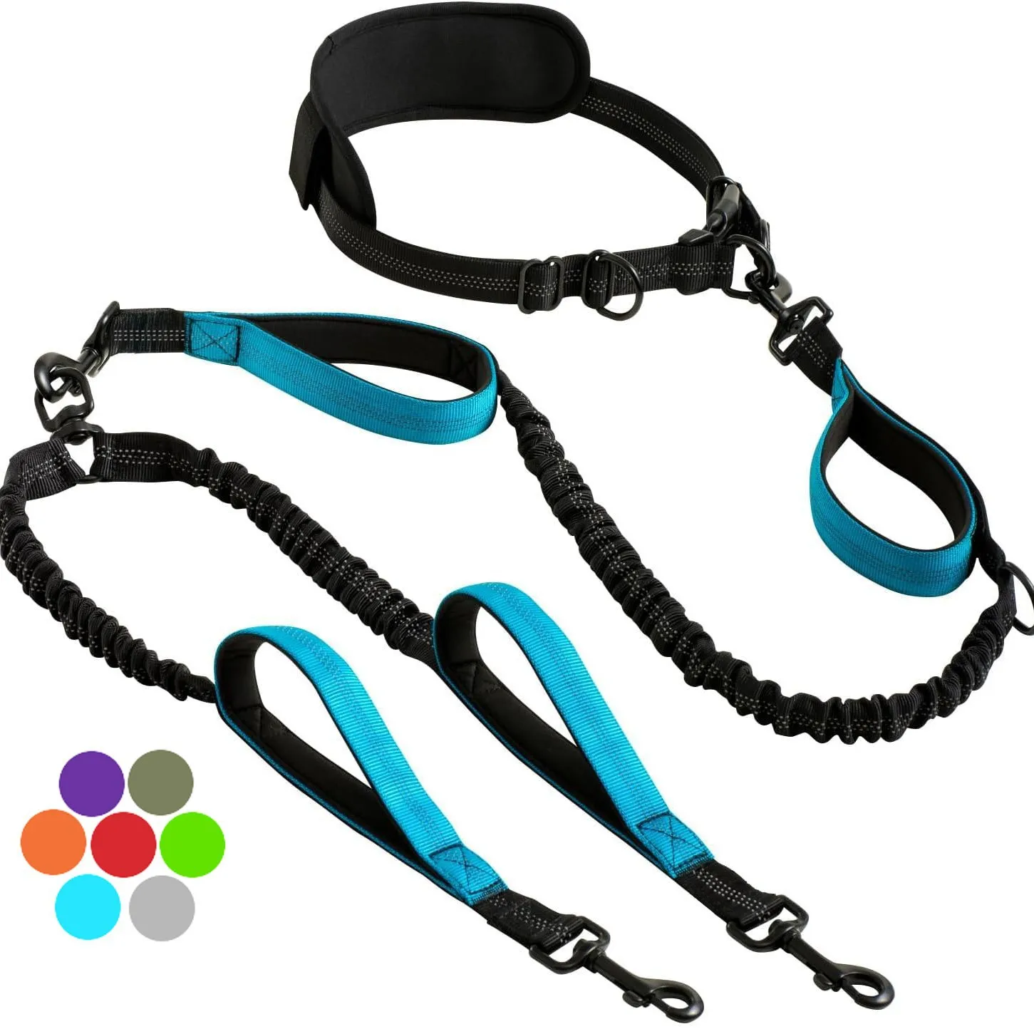 Hands Free Double Dog Leash – Dual Leash for Medium and Large Breeds – Lead for 2 Dogs with Padded 1005011860645602