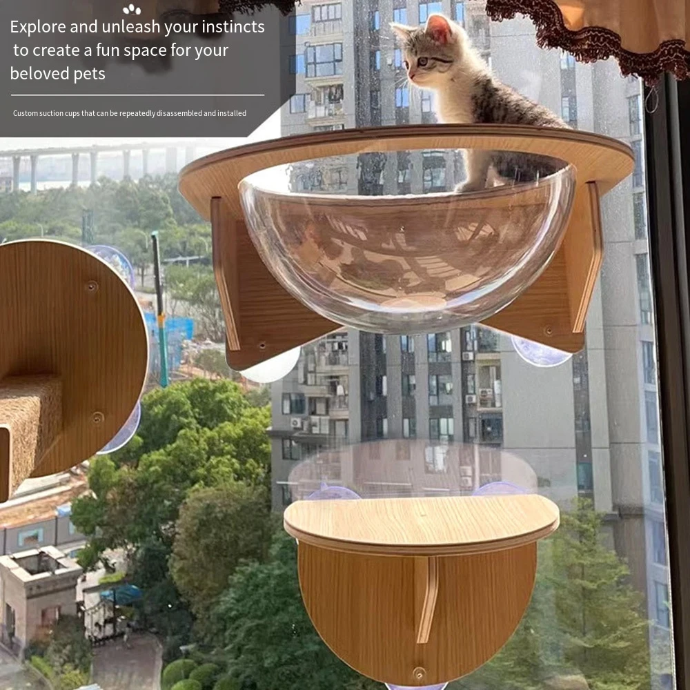 Cat Window Perch Set Cat Climbing Frame Solid Wood Window Seat with Strong Suction Cups for 1005011861410764
