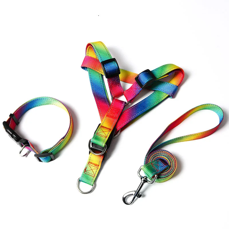 Zhenjia Rainbow Colorful Dog Harness Set Reflective Pet Dog Collar and Leash Set Luxury Adjustable 1005011861790210