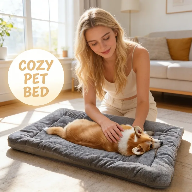 Winter Dog Bed Hot Sale Thick Fleece Soft Comfortable Mat Pad for Large Dogs Crate 1005011863224862