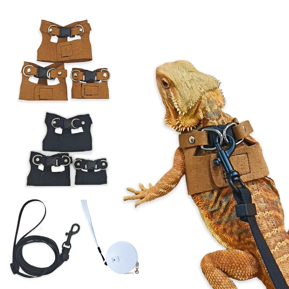 Bearded Dragon Harness and Leash Set, 3 Size Adjustable Soft Leather Reptile Leash 1005011869893560