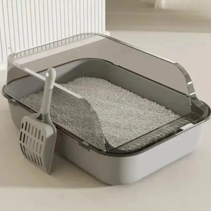 Semi-Enclosed Cat Litter Box Splashproof Kitten Toilet Tray Pet Cleaning Basin with High Sides for 1005011870985404